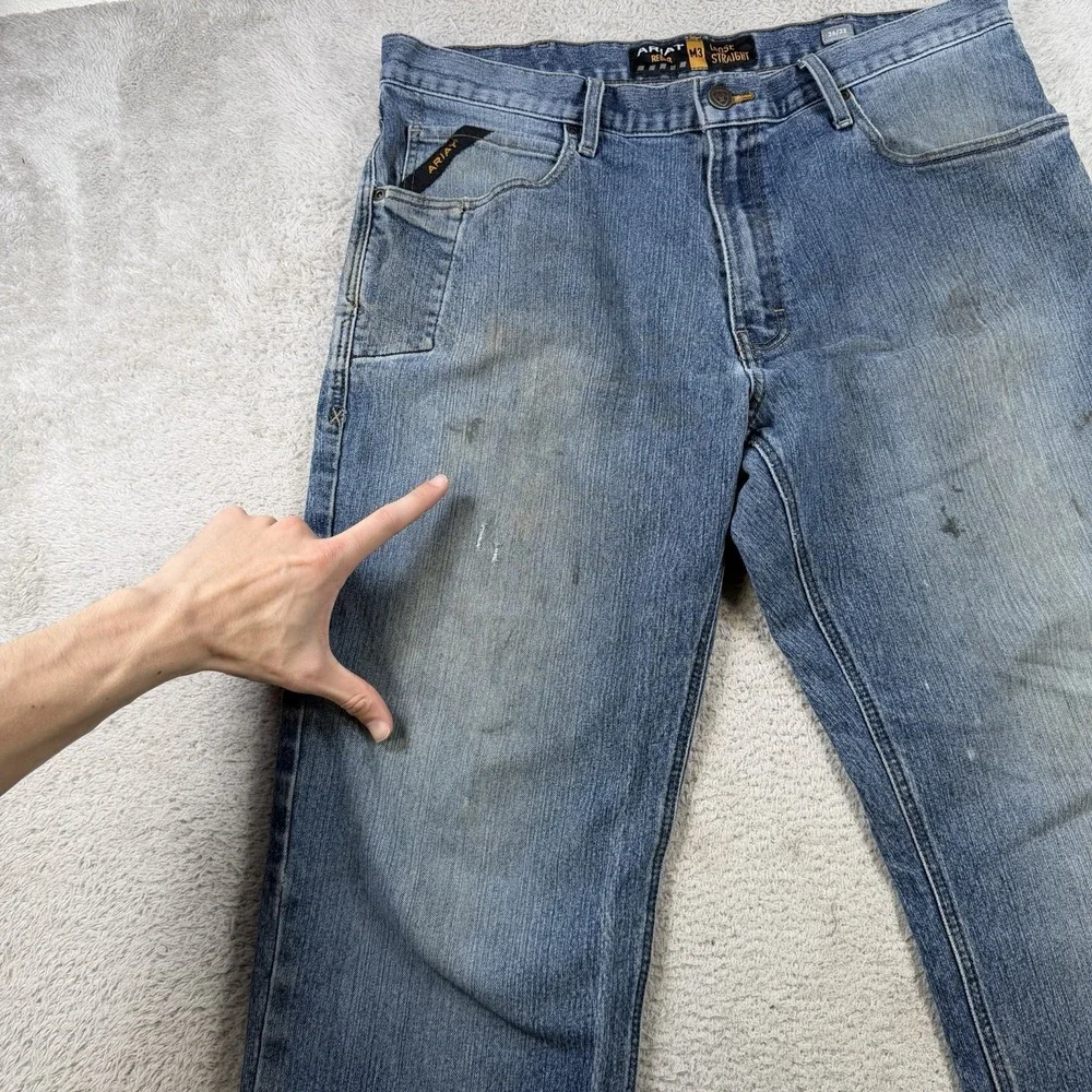Ariat FR Jeans Mens 36x32 M3 Loose Straight Blue Denim Stretch Flame Resistant